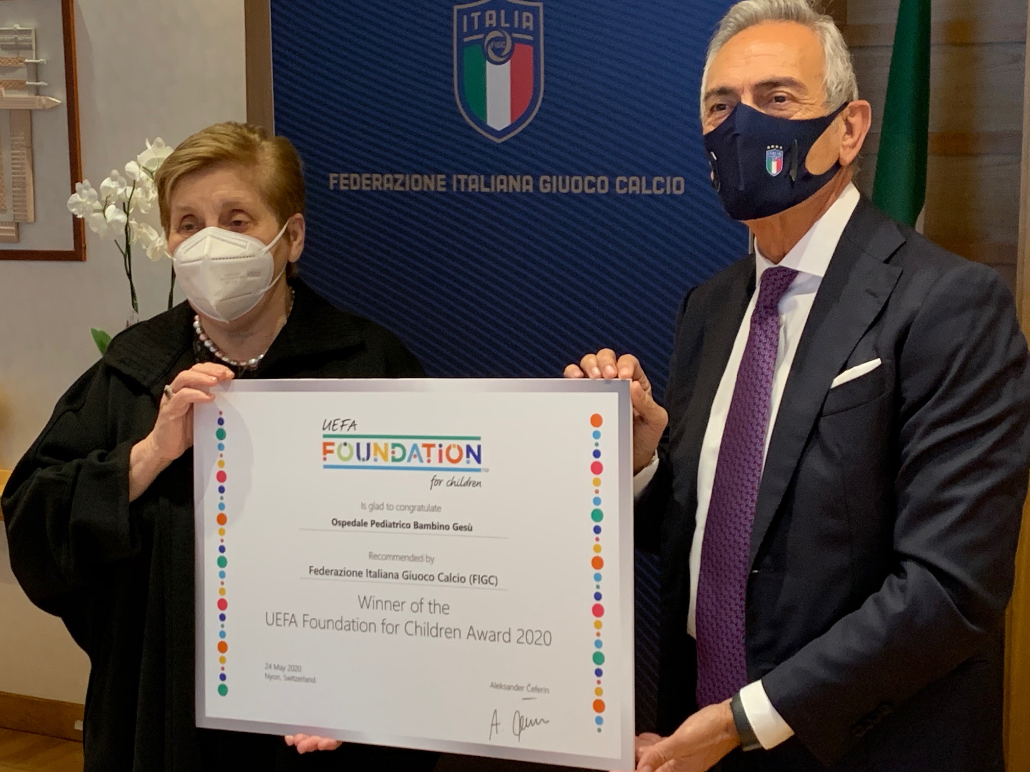 Mariella Enoc, Presidente del Bambino Gesu' e Gabriele Gravina, Presidente FIGC